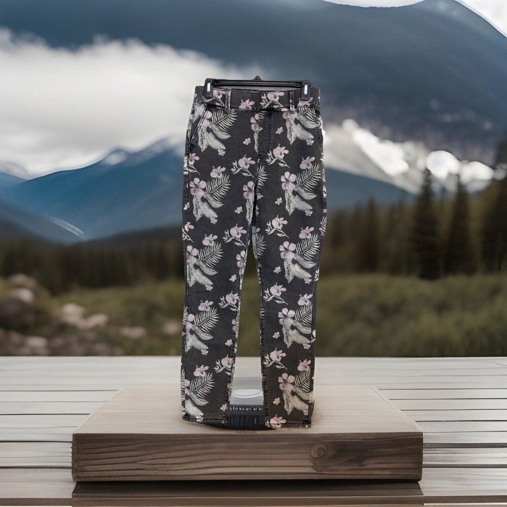 NWT Juicy Couture Women Sz‎ 27 Black Floral Print Skinny Jean California Skinny